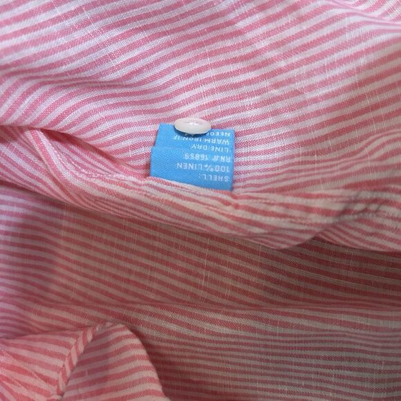 J. McLaughlin 100% Linen Button Shirt Tunic Relaxed Pink Striped Women Size 14 L - Picture 7 of 7